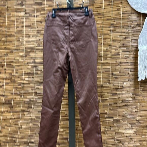 Crave Fame Juniors' Faux-Leather Exposed-Button High-Rise Skinny Jeans - Brown S - Picture 3 of 3